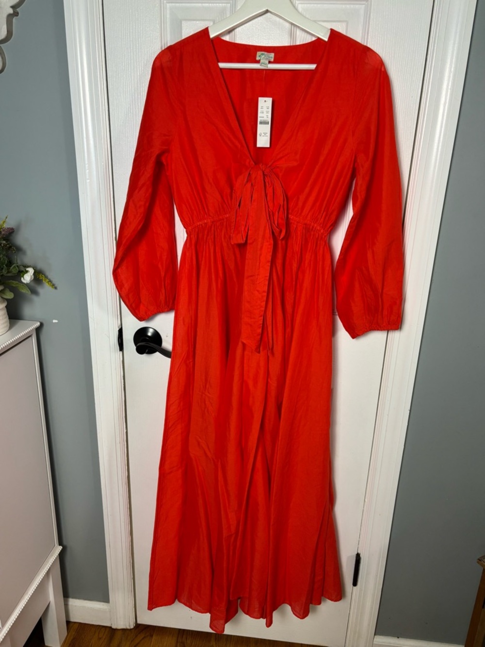 NWT J. Crew Resort Wear Red Tie-Front Maxi Dress 100% Cotton